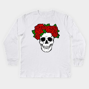 Funny Skull Roses Kids Long Sleeve T-Shirt